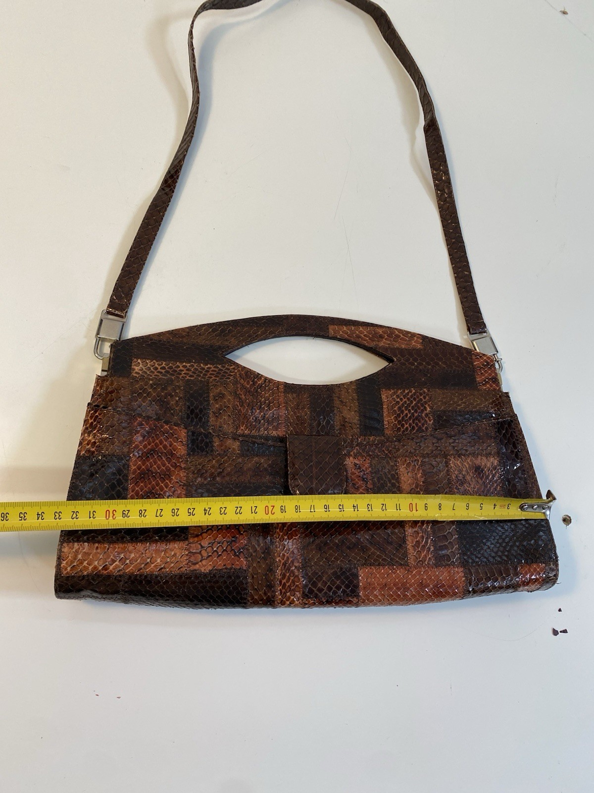 Vintage Python Snake Leather Patchwork Shoulder B… - image 15