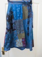 Indian Sarong Patchwork Skirt One Size Blue Cotton Wrap Boho Hand Block Print
