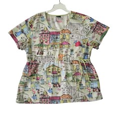 Sesame Street Characters Scrub Top Womens 2XL Grover Ernie Bert Snuffy Oscar