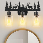 Farmhouse Rustic Deer Bathroom Light Fixtures, 3-Light Black Vanity Lights with 