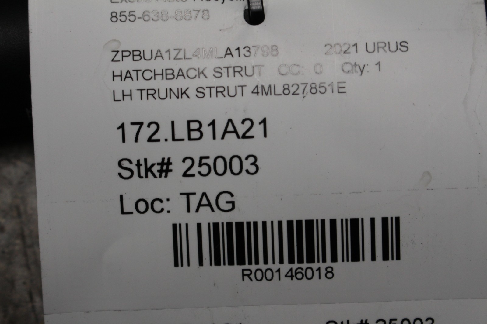 Lamborghini Urus, LH, Left, Trunk Lid Strut, Used, P/N 4ML827851E