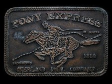 JL11108 VINTAGE 1970s PONY EXPRESS OVERLAND MAIL COMPANY BRASSTONE BUCKLE