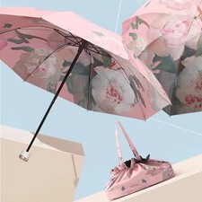 UPF50 Folding Umbrella Double Layer Sun Rain Umbrella With Storage Bag UV Prote