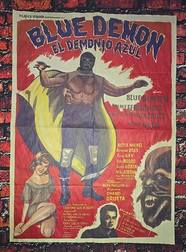 1965 Blue Demon El Demonio Azul - Lucha Libre Movie Poster - 22" x 31" - MEXICO