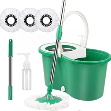 Spin Mop and Bucket with Wringer Set, 360° Spinning Mop Bucket System with 3 Mic