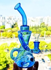 blue Coil Honeycomb Recycler rig pipes bong Glass Smoking Water shushi 14mm bowl