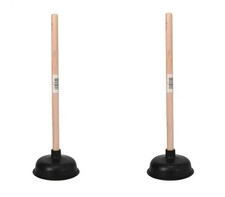 2XPCS Heavy Rubber Toilet Plunger With Wood Handle Clears New US FREE SHIPPING