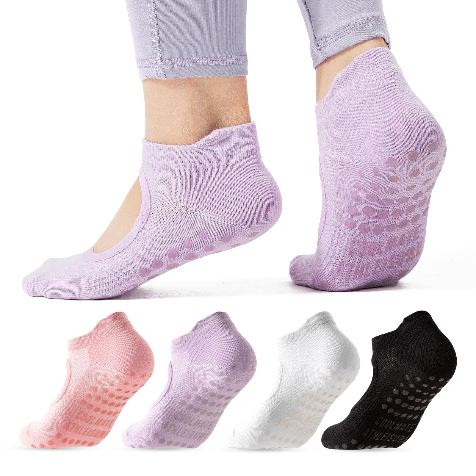 Pilates Socks with Grips for Women, Yoga Socks, Crew Non Slip Women for Worko...