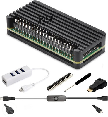 Pi Zero Aluminum Case Kit with Pin Header, OTG Hub, HDMI Adapter, On/Off Switch
