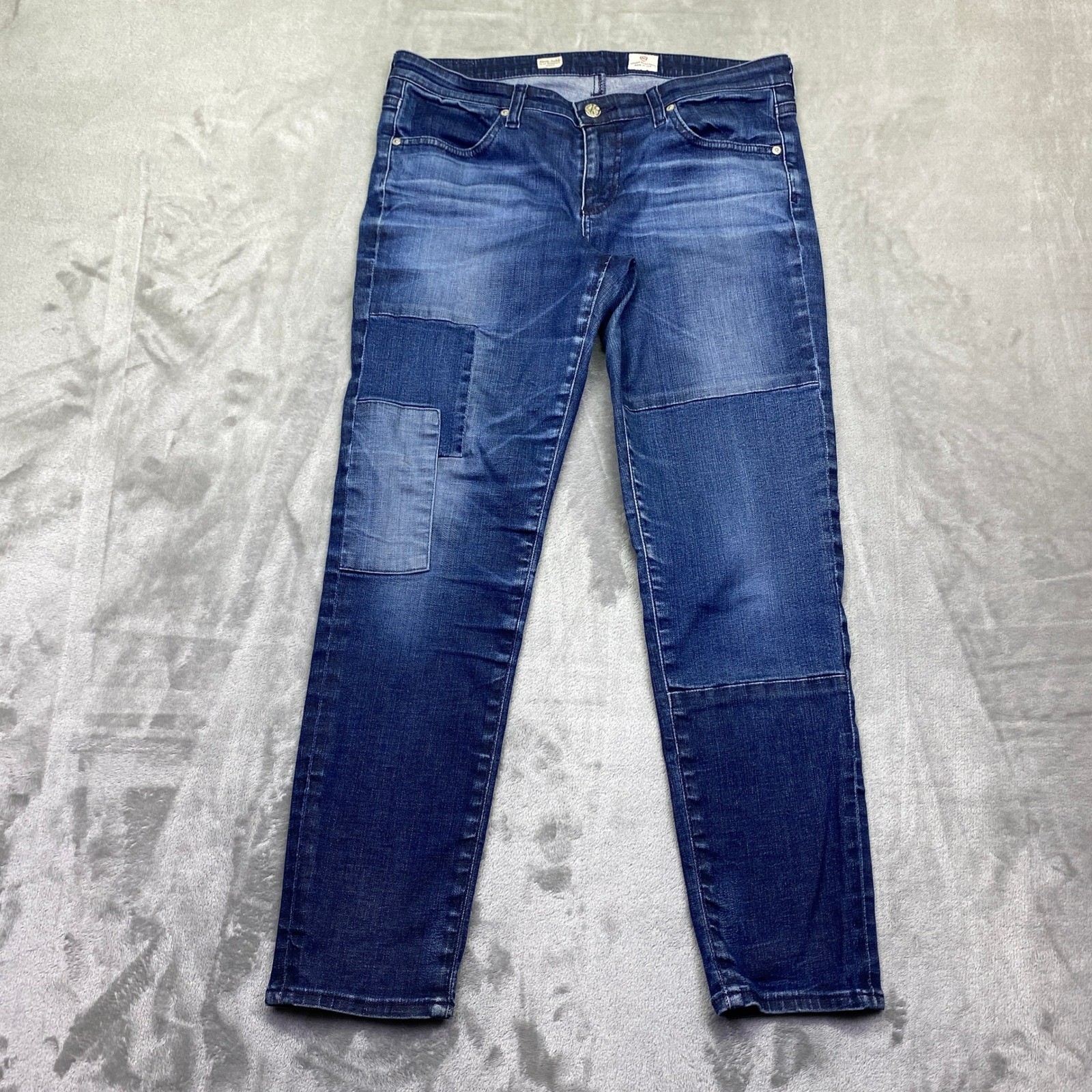 AG Adriano Goldschmied Stevie Ankle Patchwork Slim Straight Jeans 31R USA Grunge