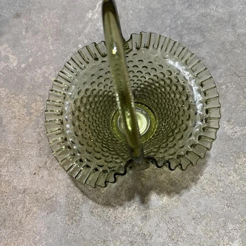 Vintage Fenton Hobnail glass basket green