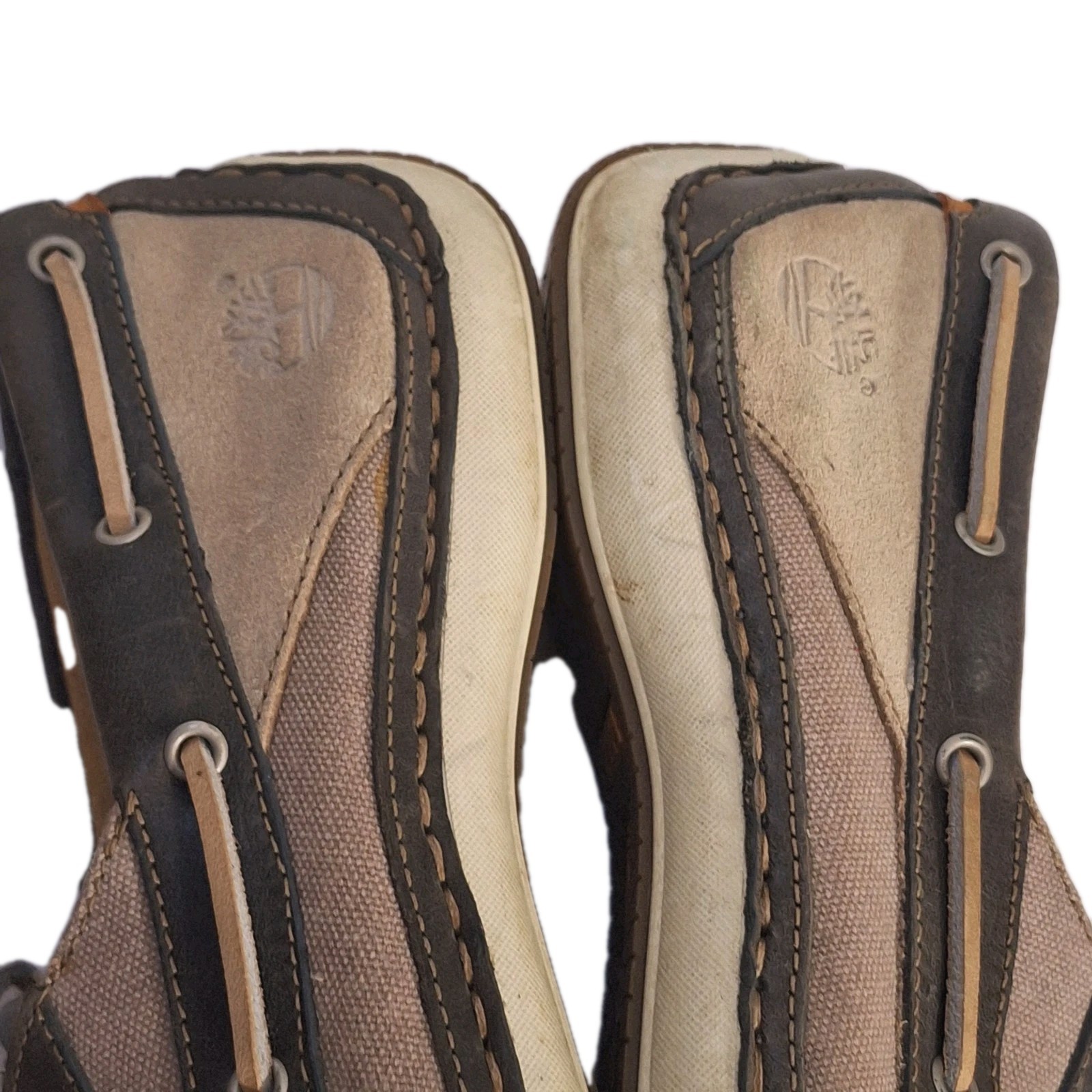 Timberland Annapolis 2 Eye Brown Tan Leather Canvas Shoes Mens Size 10.5 Used image 10