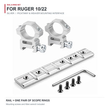 Silver Rail Mount for Ruger 10/22 with 25mm Scope Rings Picatinny Weaver Set