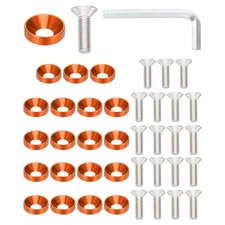 M6 Finish Countersunk Washer Kit, 20 Set Aluminum Flat Cup Head Gasket Orange