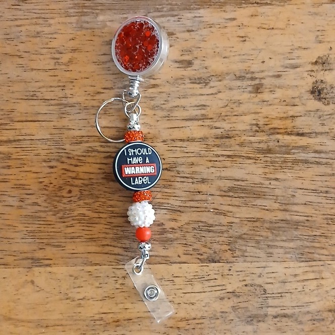 Beaded Retractable Id Badge Holder Orange/White "I Should Have a ...