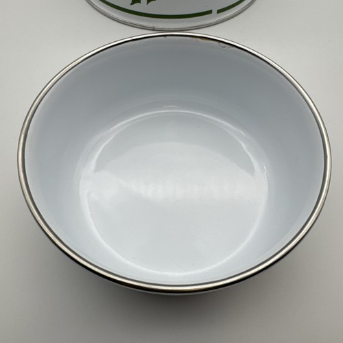 VTG Holiday Enamelware Christmas Bowls Set 3 PC Holly Design Silver Trim Dishes - Picture 4 of 8