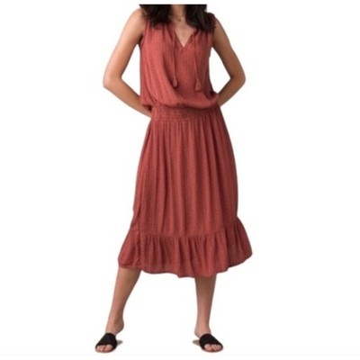 Prana Sentinel Maxi Dress Women Small Red Sleeveless V Neck Tassel Modal