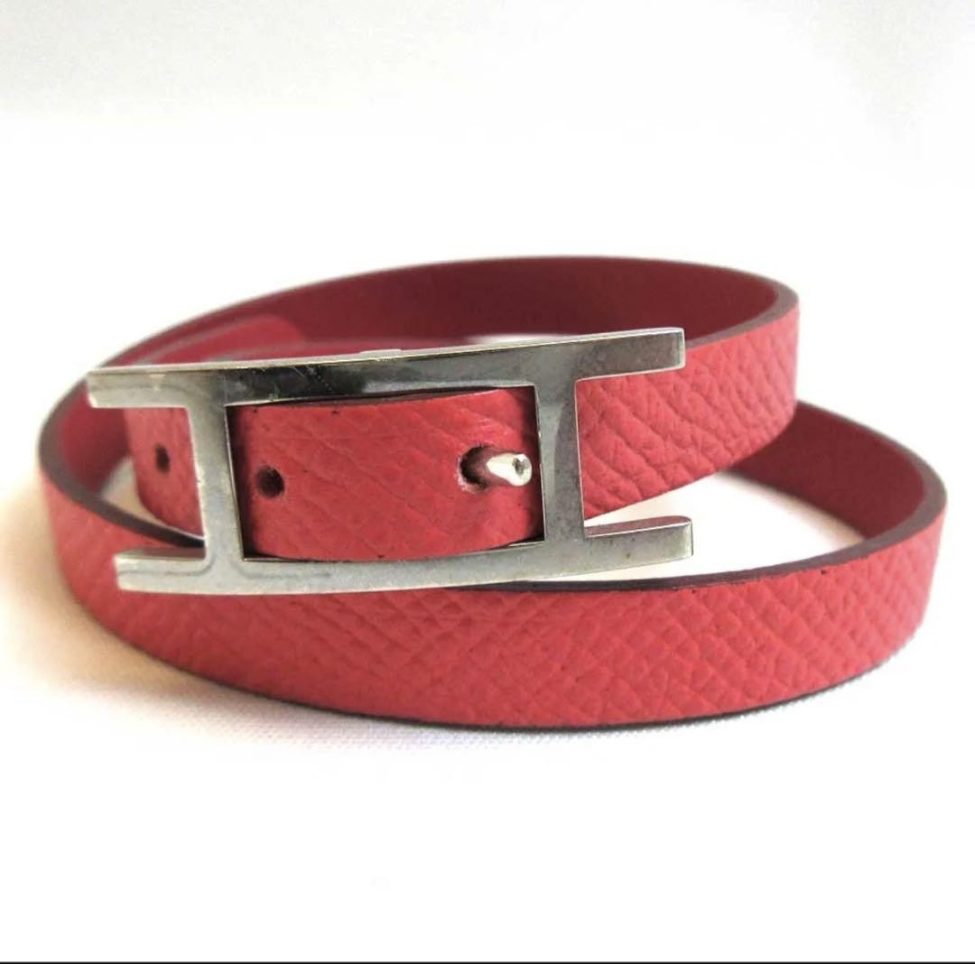 Hermes B-Api Dubletour Leather Bracelet Pink 7 Inches Authentic No Box Pre-Owned