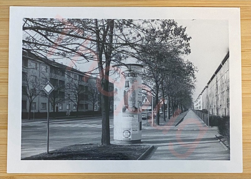 Vintage Germany Snapshot Photo Litfasssaeule Advertising Pillar Sprite Soda B&W