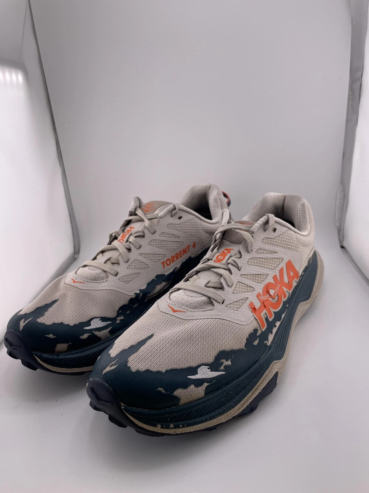 Hoka One One Torrent 4 Shoes Mens Size 11.5 Trail Running Beige Blue Orange