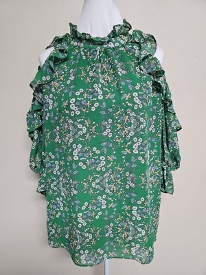 MAX STUDIO Women's Blouse Top 3/4 Sleeve Cold Shoulder Round Neck Floral.Size XL