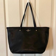 Coach Women  s Large Black Pebbled Zip Tote Gold Logo- note imperfections- photo