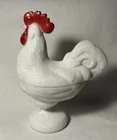 vintage Westmoreland Milk Glass Standing Rooster Covered Candy Dish
