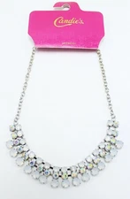 New Candies Silver Rhinestone Statement Necklace nwt #NC2