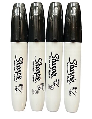 Sharpie Chisel Tip Markers Permanent BLACK Ink Large Broad Marker 4-count