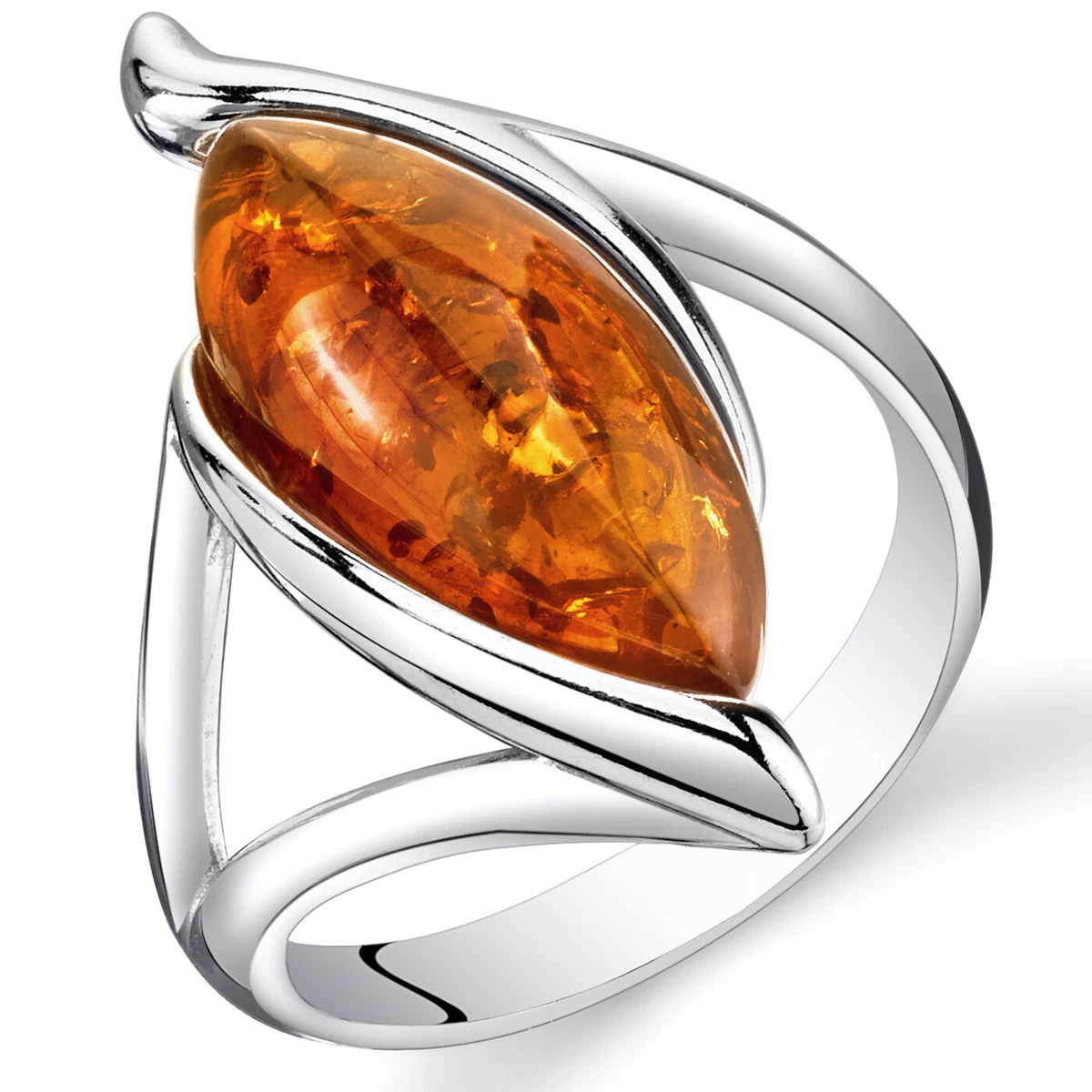Baltic Amber Elliptical Engagement Ring in Sterling Silver Sizes 5