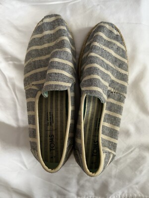 Toms grey striped canvas slip on casual shoes women's 7