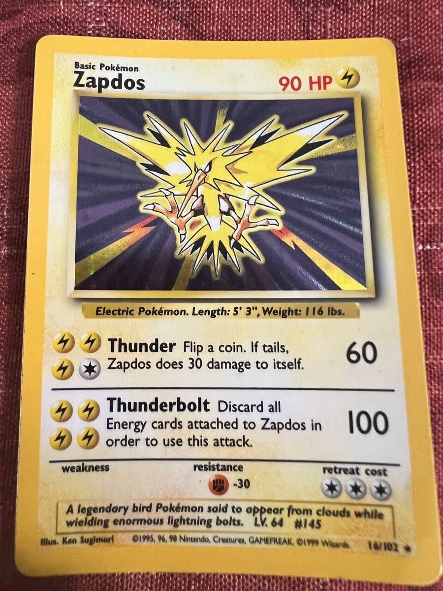 Authentic Vintage POKEMON CARD ZAPDOS HOLO Rare Base Set 16 Authentic Vintage POKEMON CARD ZAPDOS HOLO Rare Base Set 16