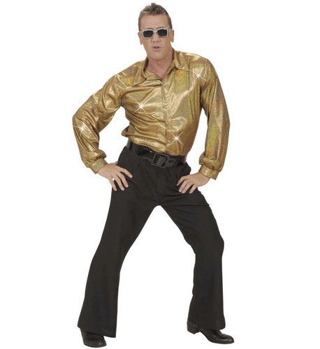 Mens Gold Shirt 70s 80s Disco Costume 