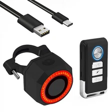 Wireless Waterproof Bike Vibration Rear Light Alarm USB Charging Remote Control