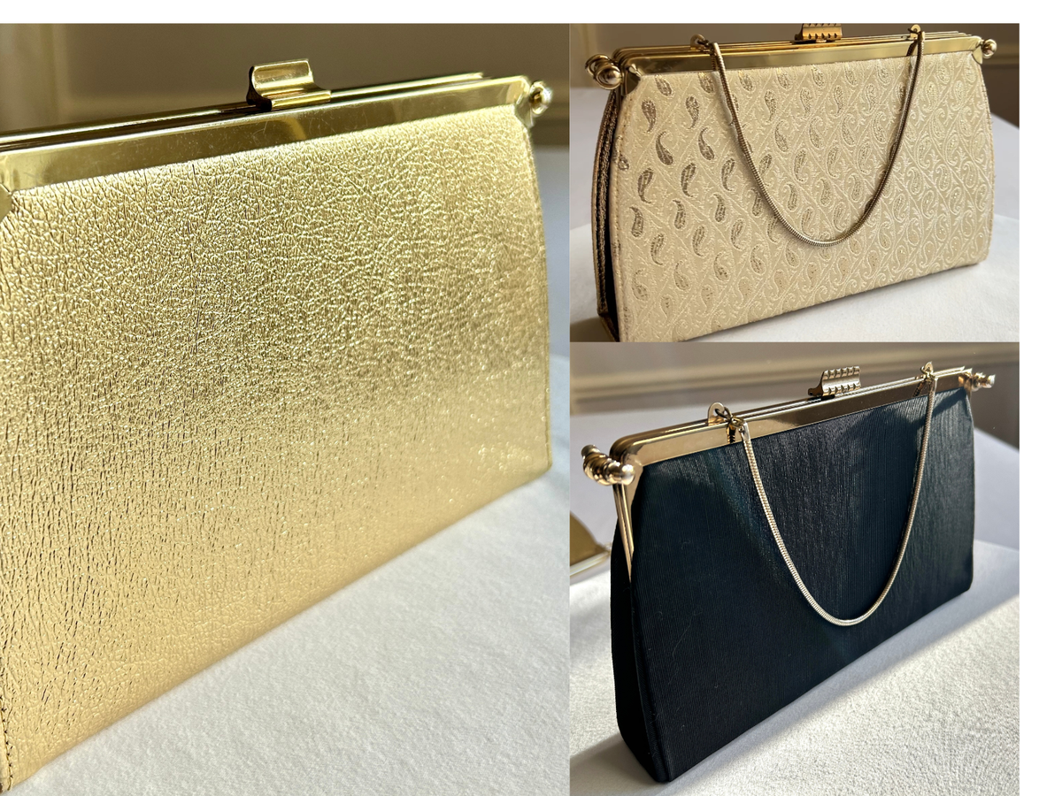 1950s Vintage, L&M Edwards Convertible 3-in-1 Bag, Gold Lame/Satin