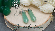 Natural Green Aventurine Crystal Gemstone Teardrop Dangle Drop Earrings Silver