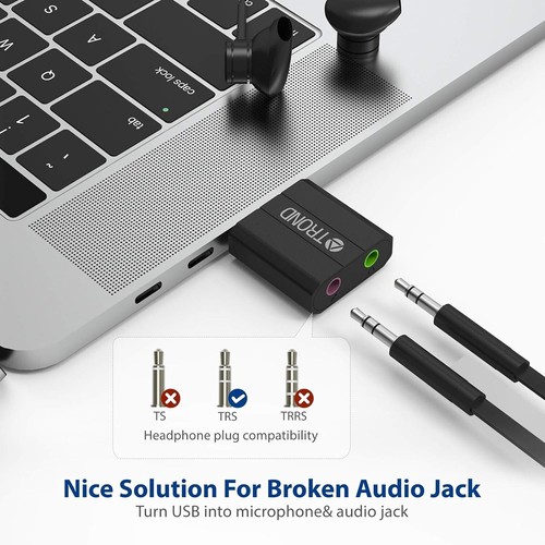 TROND External USB Sound Card Audio Adapter with 3.5mm Stereo Headphone and Mono - Picture 3 of 3