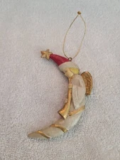 VTG CRESENT MOON SHAPED  ANGEL WITH HORN INSTRUMENT CHRISTMAS ORNAMENT