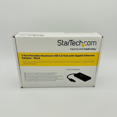 Startech 3 Port Portable USB 3.0 Hub w/Gigabit Ethernet Adapter ST3300GU3B