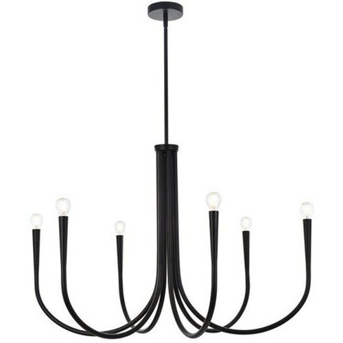 Chandelier 6 Light Fixture Black Foyer Living Room or Dining Room Ceiling 36" - Picture 4 of 9