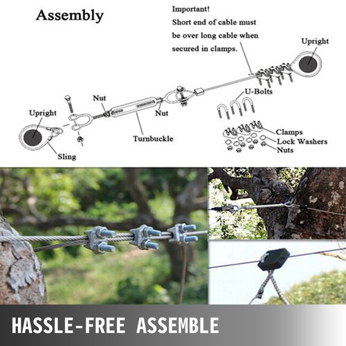 Zipline Kit 100ft Ultimate Zip Line Kit with Seat Trolley Stainless Steel - Bild 3 von 12