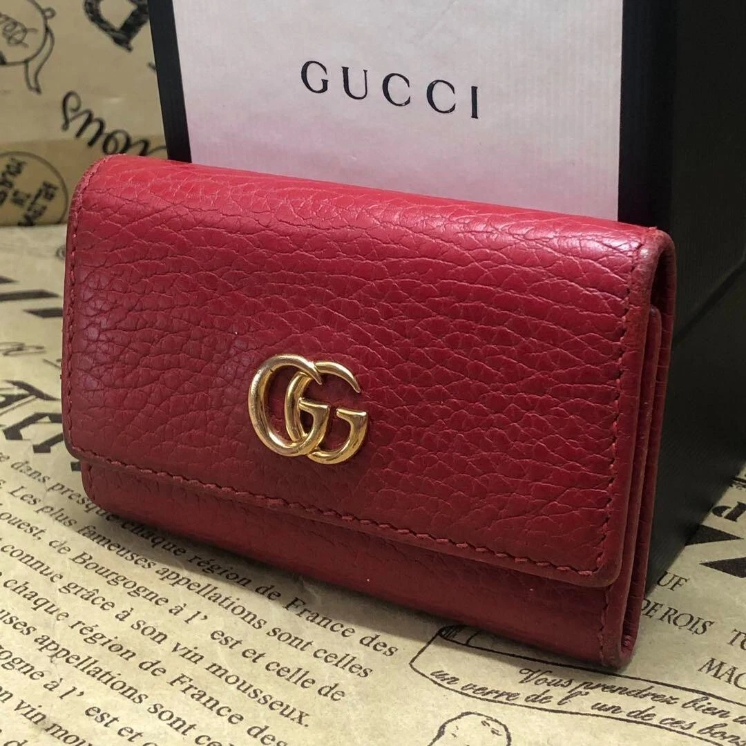 Étui à clés Gucci GG Marmont Supreme 456118 PVC cuir rouge authentique