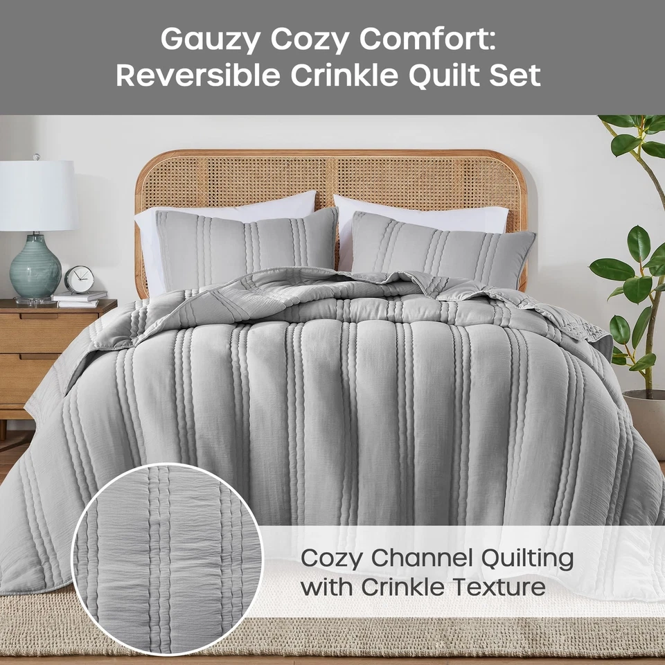 Urban Habitat Queen Quilt Set Crinkled Channel Quilting Coverlet Set Queen Si... - Image 2 of 4