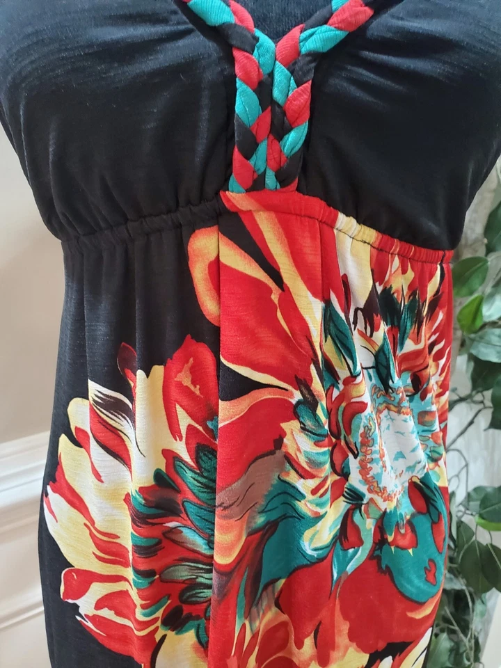 XXI Women's Black Floral Sleeveless V Neck Casual Knee Length Dress Medium - Image 3 of 4