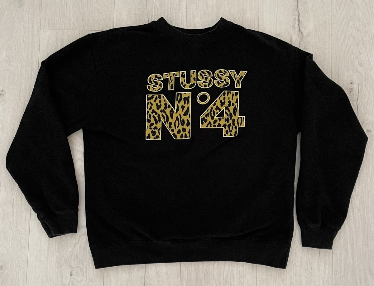 STUSSY No 4 Leopard Print Vintage Crewneck Sweatshirt STUSSY No 4 Leopard Print Vintage Crewneck Sweatshirt