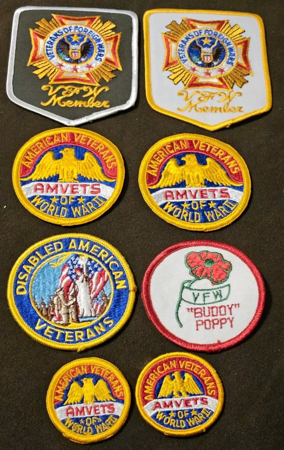 Lot of 8 Vintage VFW Veteran of Foreign Wars Patches 4.5