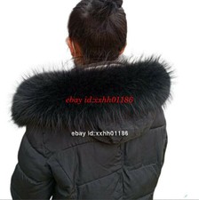 2025 Black scarf Ussuri Raccoon Real Fur Collar trim for Hood Down Jacket Parka