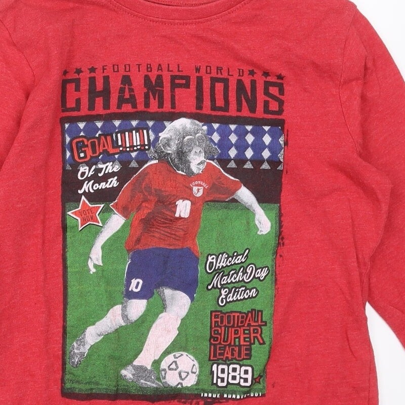 T-shirt Garçon Primark Rouge 8-9 Ans – Coton, Col Rond, Manches Longues – Foot
