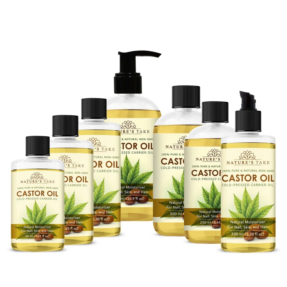 NATURE'S TAKE 100% Pure Organic Castor Oil for Eyelashes Eyebrows Hair Growth Body Skin Care