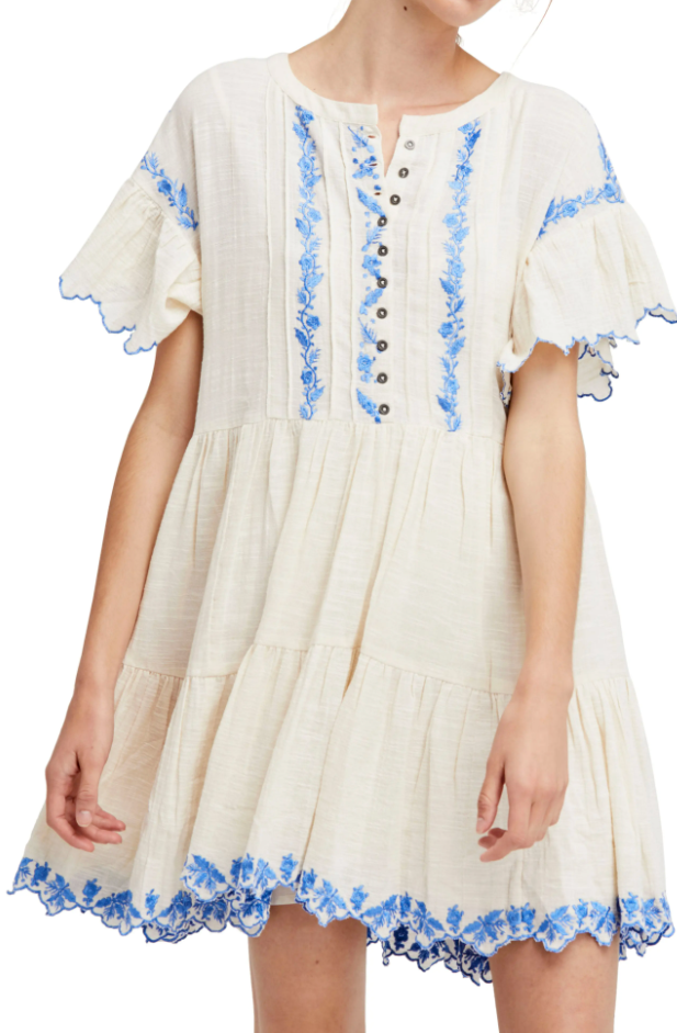 $148 Free People Santiago Embroidered Boho Mini Dress Ivory and Blue Size M NWOT | eBay $148 Free People Santiago Embroidered Boho Mini Dress Ivory and Blue Size M NWOT | eBay